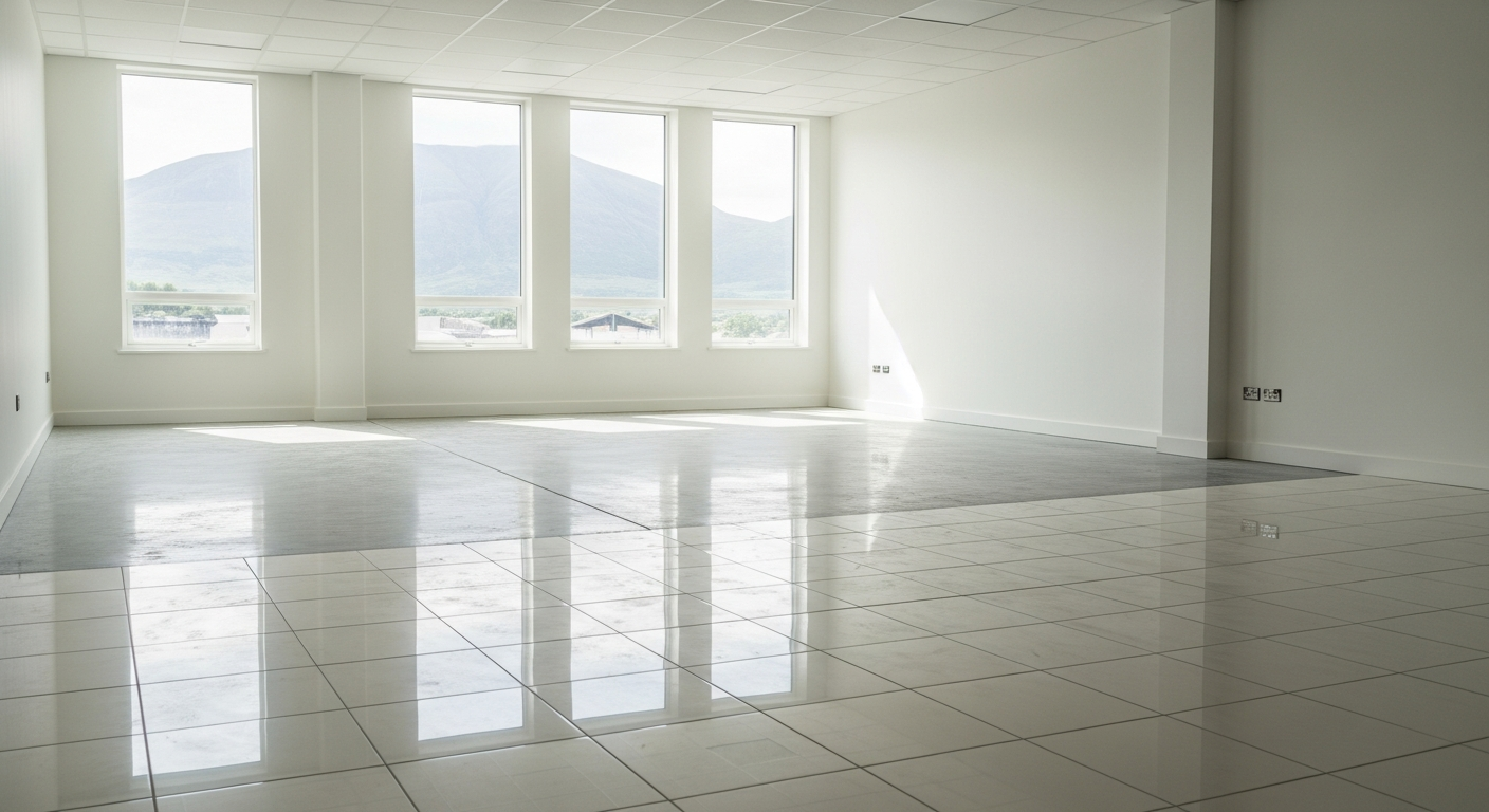 Spotless newly completed commercial interior in the Scottish Highlands after a professional builders clean, free of construction dust and debris