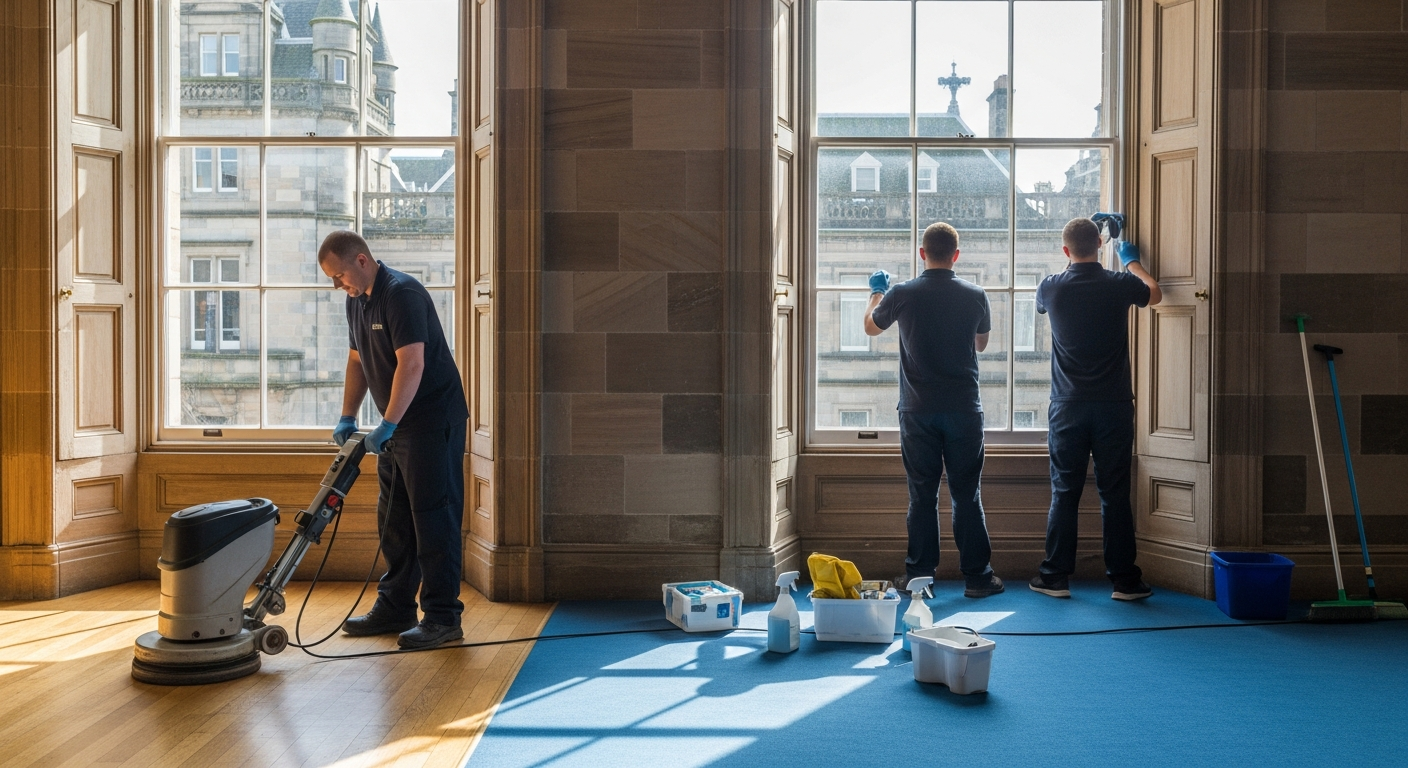 Professional spring deep cleaning of a commercial building in Scotland