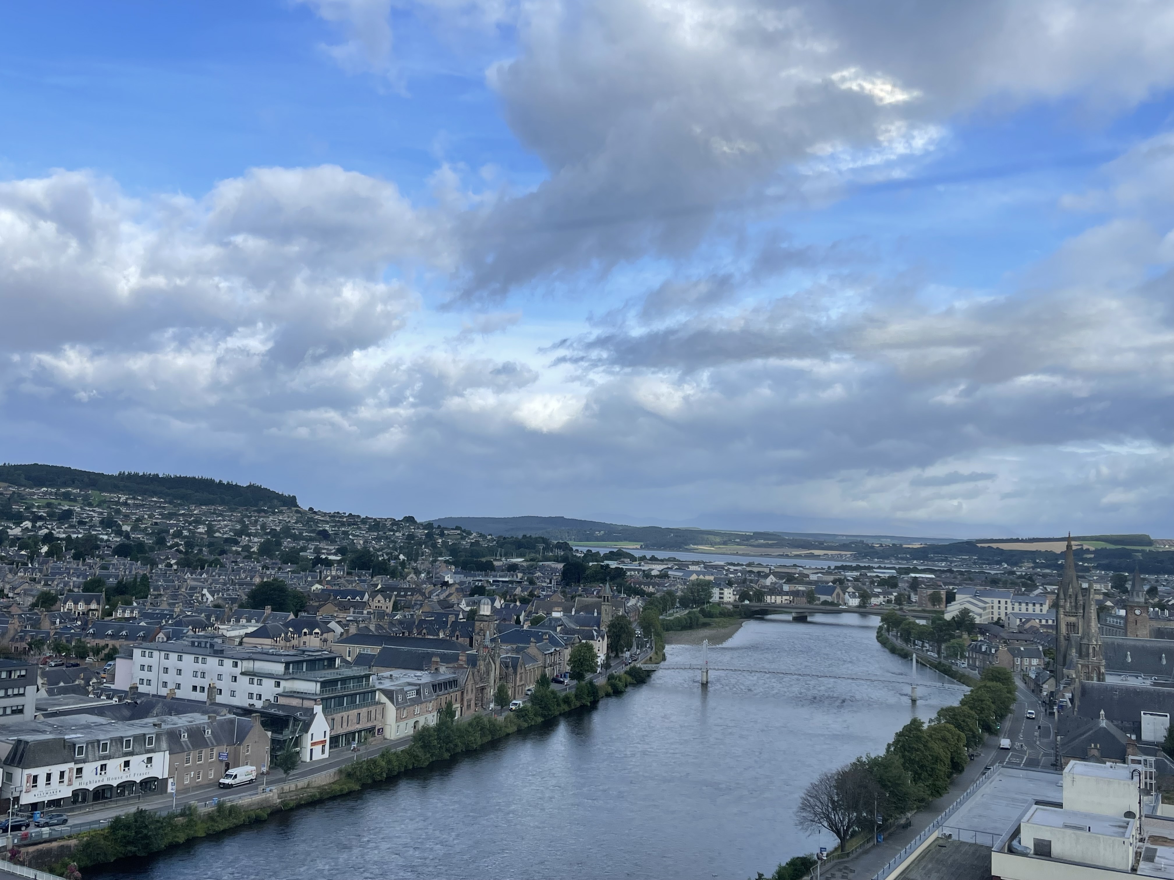 River and city view from a visitor venue during fit-out work